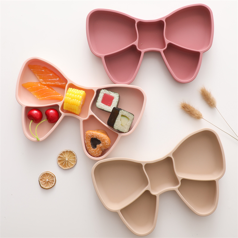 Baby Food Chopper - Baby Silicone Dining Plate Bowknot BPA